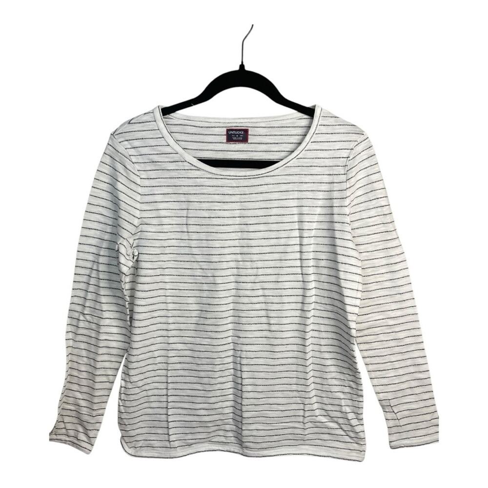 UNTUCKit Long Sleeve Wide Collar Blouse in Black and‎ White Stripe Size M NWT